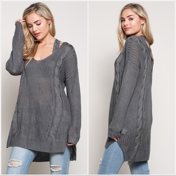 ‼️CLEARANCE‼️  High-Low Cross Back Sweater - Picture 2 of 8